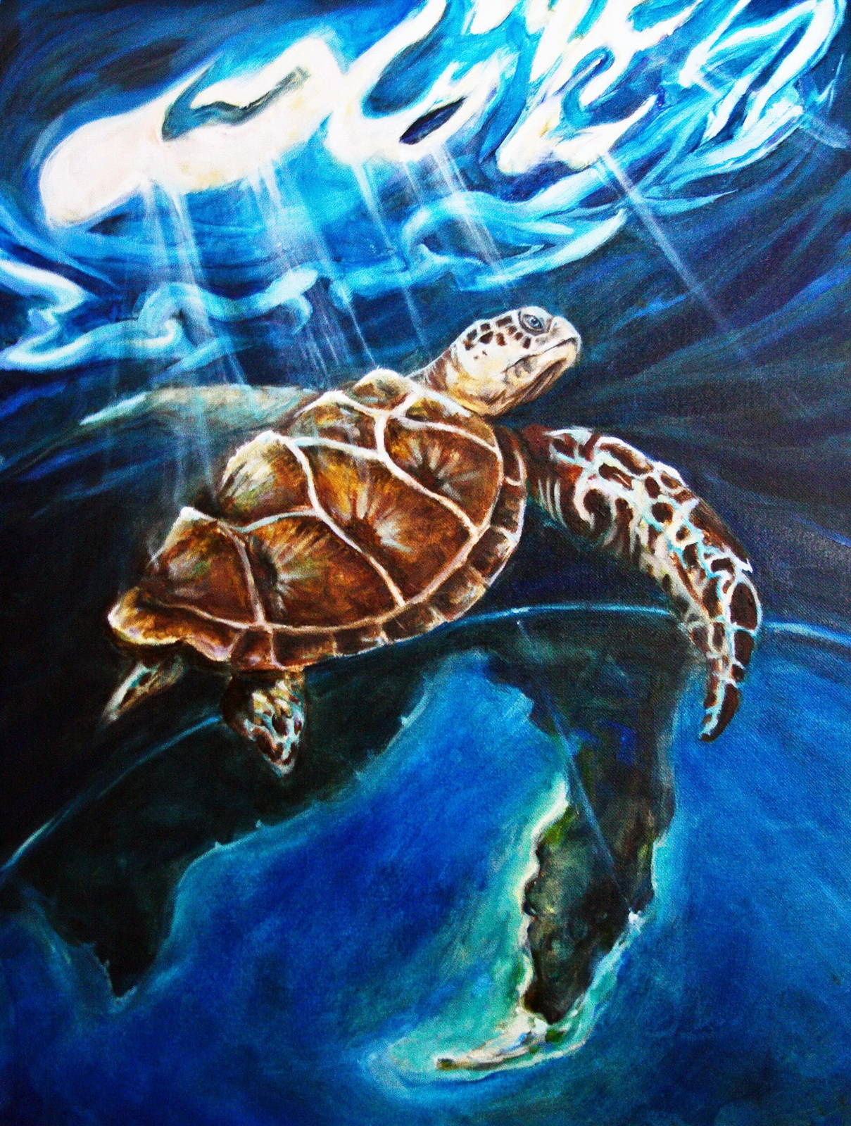 Черепаха Каретта (логгерхед) акварель