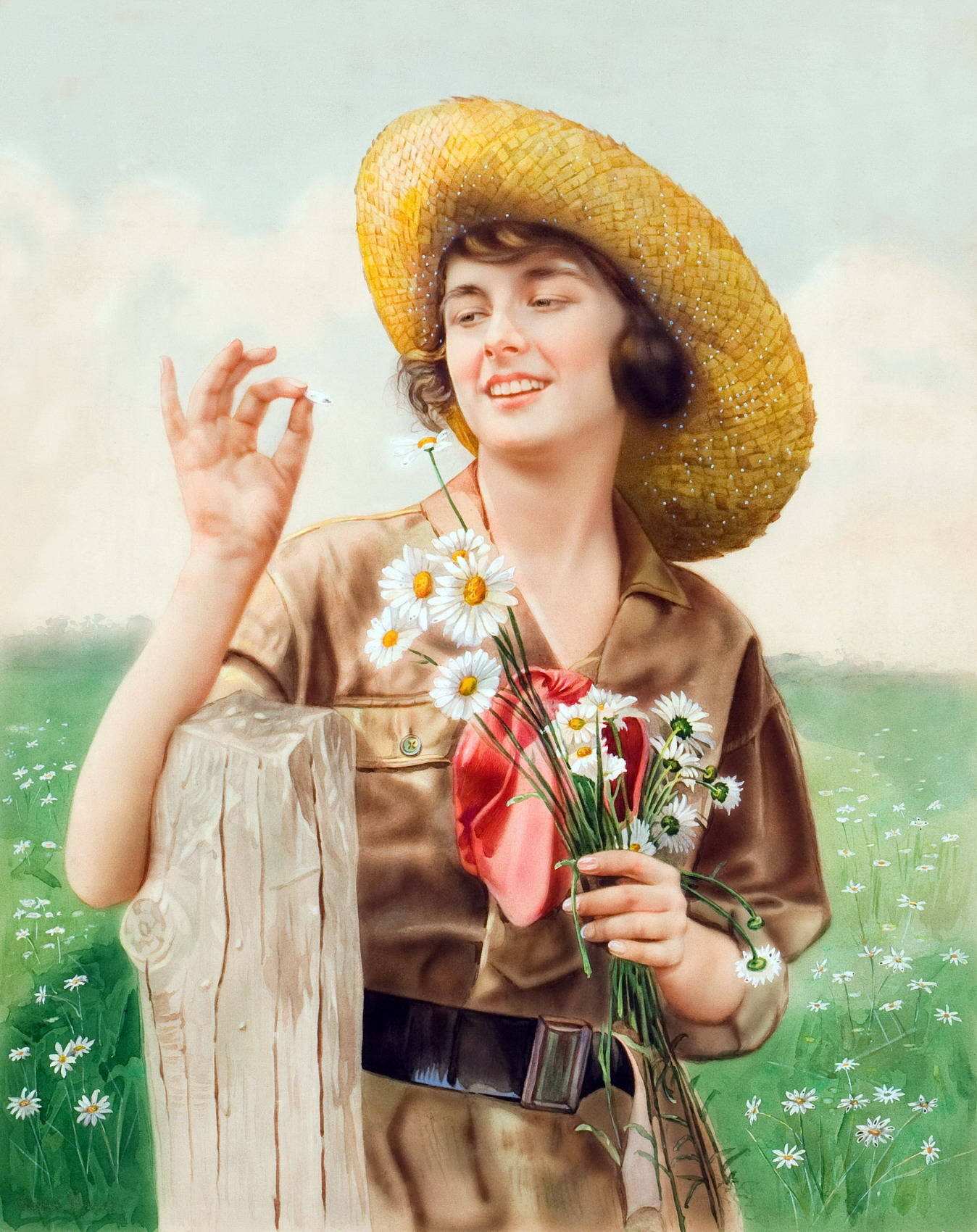 Дама в шляпке с цветами