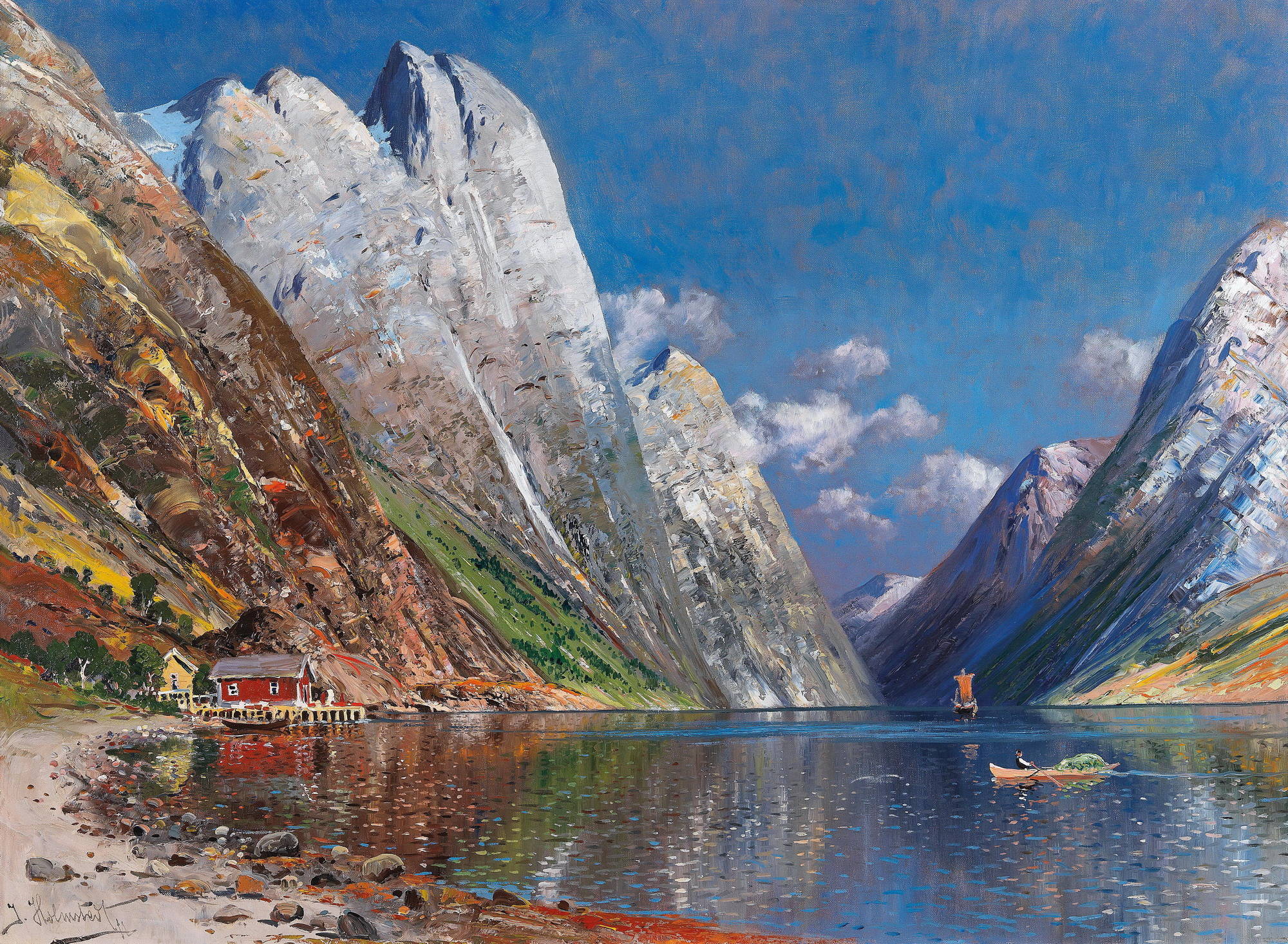 Художник Скандинавии фьорды горы живопись
