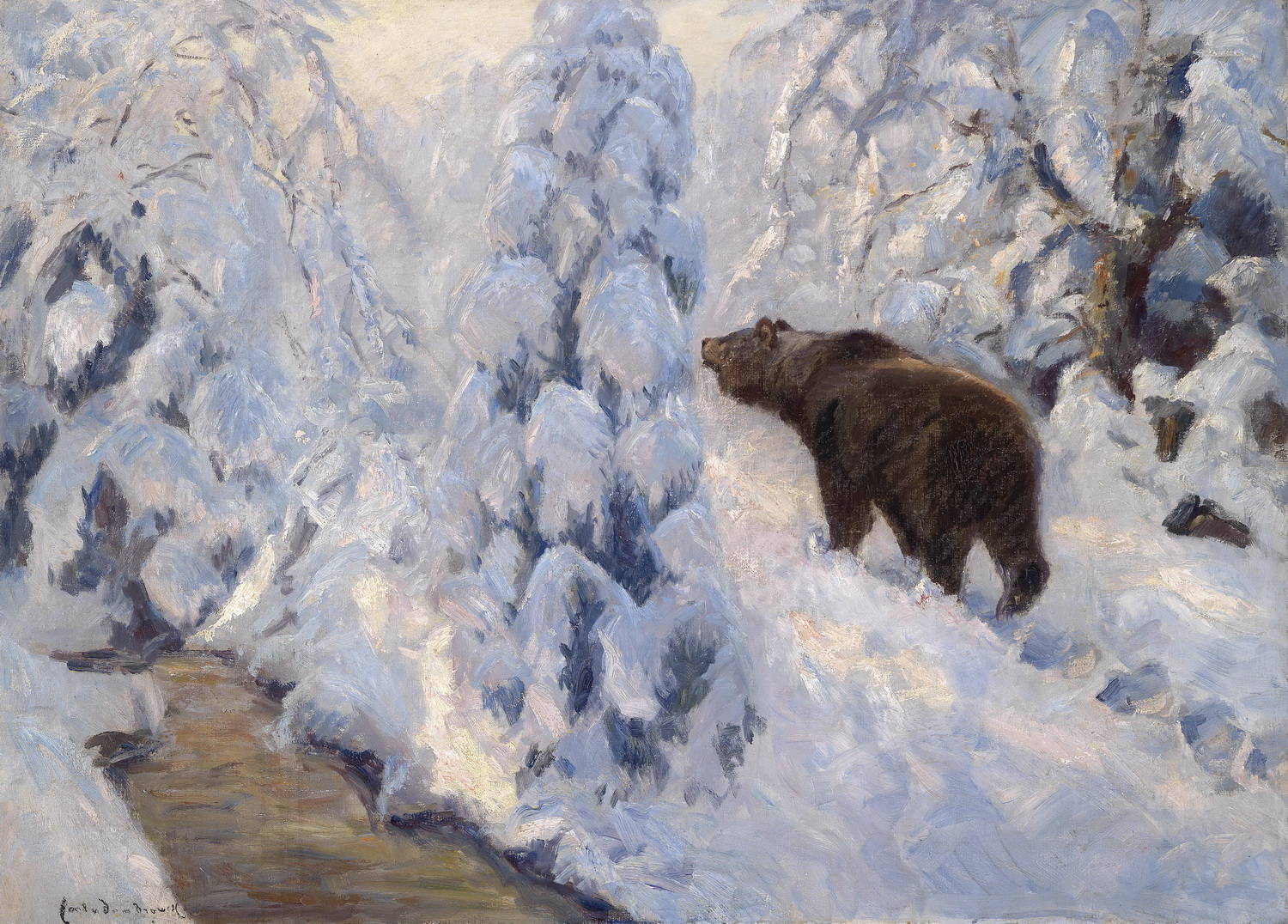 Пейзаж с медведем маслом