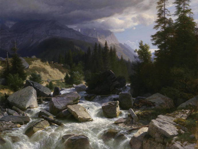 Река в горах. 1890 г. / Йохан Готфрайд Штефан - Johann Gottfried Stefan